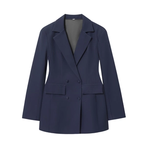 Robe blazer classique à double boutonnage à manches longues bleu marine avec col à revers