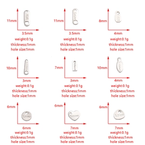 Various stainless steel heart and oval pendants for DIY jewelry with size and weight specs