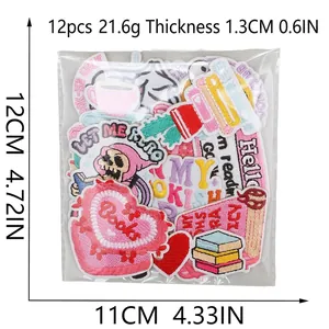12pcs cute pink embroidered patches featuring books and hearts for bag decoration