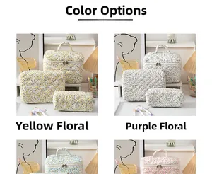 Floral quilted cotton toiletry bags in four colors showing large and small sizes