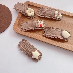 Set of 5 handmade knitted milk tea color floral hair clips for girls in cream style