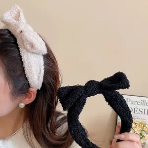 Large Bow Knot Lambswool Headband Thickened Warm Autumn Winter Elegant Hair Hoop For Women