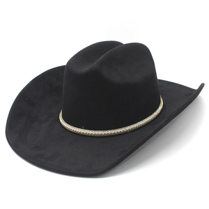 Western Cowboy Hat Vintage Faux Suede Wide Brim Jazz Fedora With Braided Artificial Pearl Belt Ethnic Style Outdoor Winter Unisex