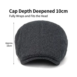 Dark grey winter flat cap featuring a 10cm deep design for better head coverage