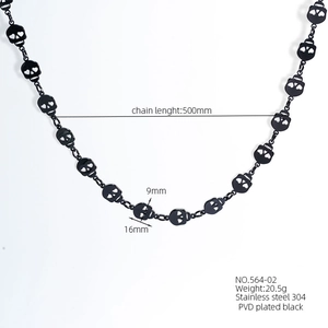 Détail du collier tête de mort en acier inoxydable PVD noir avec dimensions et tailles