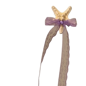 Sweet vacation style starfish hair clip with purple bow and long lace ribbons
