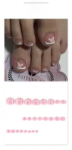 French tip press-on toenails with white butterfly art and nude pink base, code JP3807