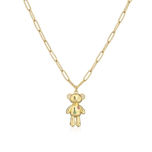 Collier avec pendentif ours doré gravé LOVE et pierres de zircone sur laiton poli