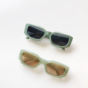 Retro square frame sunglasses in solid mint green and translucent marble green finishes