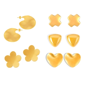Lot de 5 paires de boucles d'oreilles en acier inoxydable plaqué or 18K aux formes variées