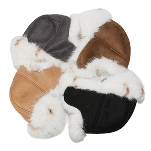 Winter thermal faux suede aviator hats with thick plush lining in multiple colors