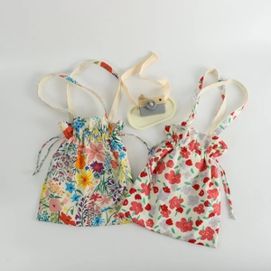 Floral print canvas tote bags with drawstring design for women in two stylish patterns