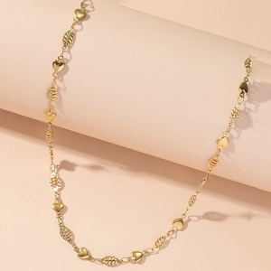 Heart Spliced Necklace Titanium Steel Linked Oval Textured Bead Clavicle Chain Elegant Jewelry For Women Girls
