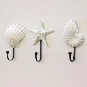 Ganchos De Pared Con Tema Oceánico Mediterráneo Resina Metal Concha Estrella De Mar Nautilus Formas Decorativas Entrada Baño