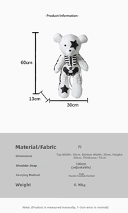 Detailed size chart for the cute bear school bag with 60cm height and PU leather specs