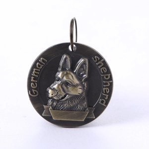 Antique bronze German Shepherd dog tag with 3D embossed relief for custom engraving