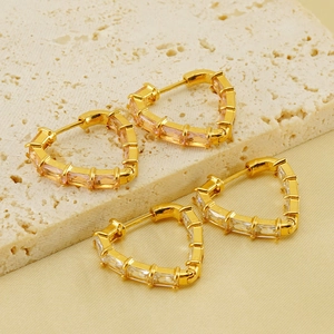 18K gold plated hollow heart earrings set with pink and white zircon stones