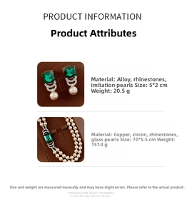 Specifiche tecniche dettagliate per set collana di perle vintage e orecchini di smeraldo