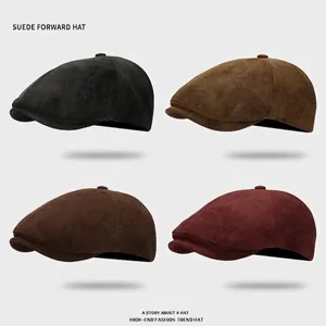Vintage Suede Flat Cap British Newsboy Hat For Men Women Autumn Winter Warm Leisure Artist Ivy Cap Adjustable Solid Color