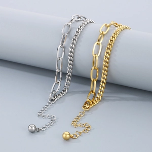 Double-layered stainless steel Cuban chain bracelet in gold and silver finish