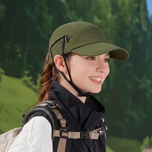 Deep green outdoor sun hat with adjustable chin strap for hiking and summer sports