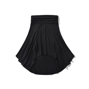 Gonna Donna Orlo Irregolare High Low Vita Alta Arricciata Nero Fluido Elastico Poliere Elastan Sexy