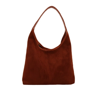 Brown faux suede tote bag with leather strap minimalist vintage hobo shoulder bag for women