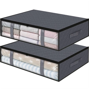 Set of two grey underbed storage bags with clear windows and reinforced handles