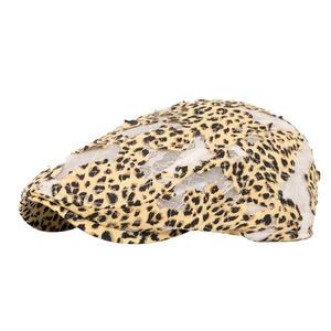 Leopard print beret with white lace mesh overlay stylish breathable flat cap for women