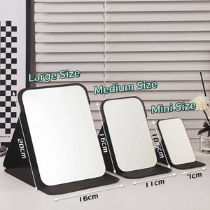 Portable folding PU leather vanity mirrors in three sizes with black frames and HD glass