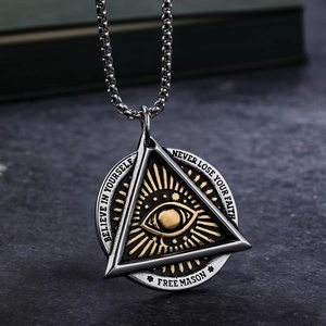 Stainless steel All-Seeing Eye triangle pendant with vintage industrial finish