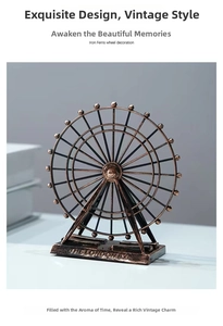 Detail of vintage iron Ferris Wheel base with London Eye engraving in bronze finish