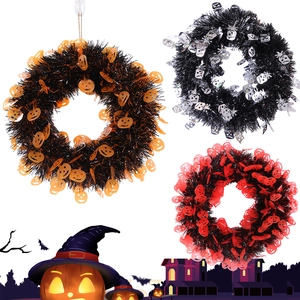 Halloween Wreath Decoration Tinsel Garland With Pumpkin Bat Skull For Haunted House Party Door Wall Hanging Ornaments
