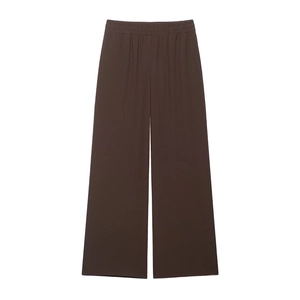 Women's autumn casual dark brown two-piece set featuring high-waisted wide leg trousers