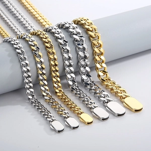 Men Hip Hop Stainless Steel Cuban Link Chain Necklace Bold Gold Silver Two-tone Plated Thick Curb Chain Jewelry For Men