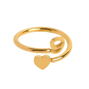 Adjustable gold heart ring with number 9 design, polished minimalist open band jewelry