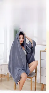 Detail of dark grey waffle texture bathrobe wrap with high water absorption material