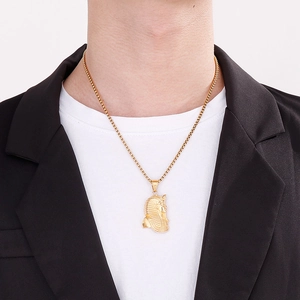 Goldene altägyptische Pharao Tutanchamun Halskette mit Boxkette für Herren im Hip-Hop-Stil