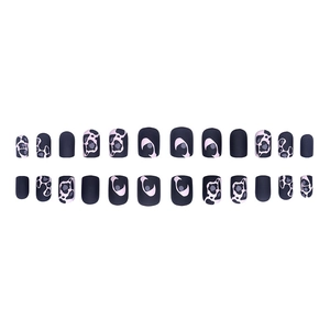24pcs short square leopard print press-on nails in matte black and pink leopard design