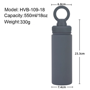 Matte dark grey stainless steel sport water bottle 550ml with dimensions and top handle