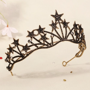 Detail of vintage star crown with black rhinestones for bridal weddings and parties
