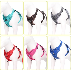 Breathable mesh dog harness vest set in six colors with reflective strips for safety
