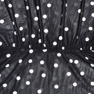 Detail of black mesh fabric with white polka dots and elastic pleated stitching texture