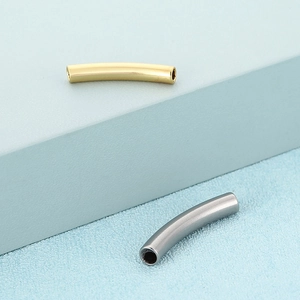 Polished stainless steel curved tube connectors for DIY jewelry in gold and silver finish