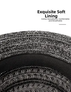 Detail view of the breathable cotton sweatband and woven straw texture inside a sun hat