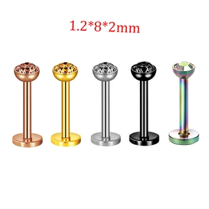 Five-color surgical steel labret studs with zircon tops in rose gold, gold, and silver