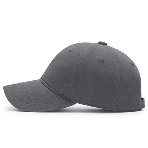 Deep grey cotton baseball cap with six-panel structure and curved brim for casual wear