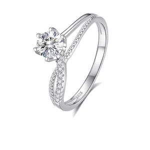 925 Sterling Silver Moissanite Zirconia Ring For Women Artistic Intertwined Line Six Prong Solitaire Engagement Wedding Adjustable Ring Jewelry