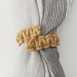 Handwoven natural jute cotton curtain tieback with rustic bohemian style for home decor