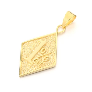 Pendentif losange en acier inoxydable doré poli avec motif texturé 1% en relief